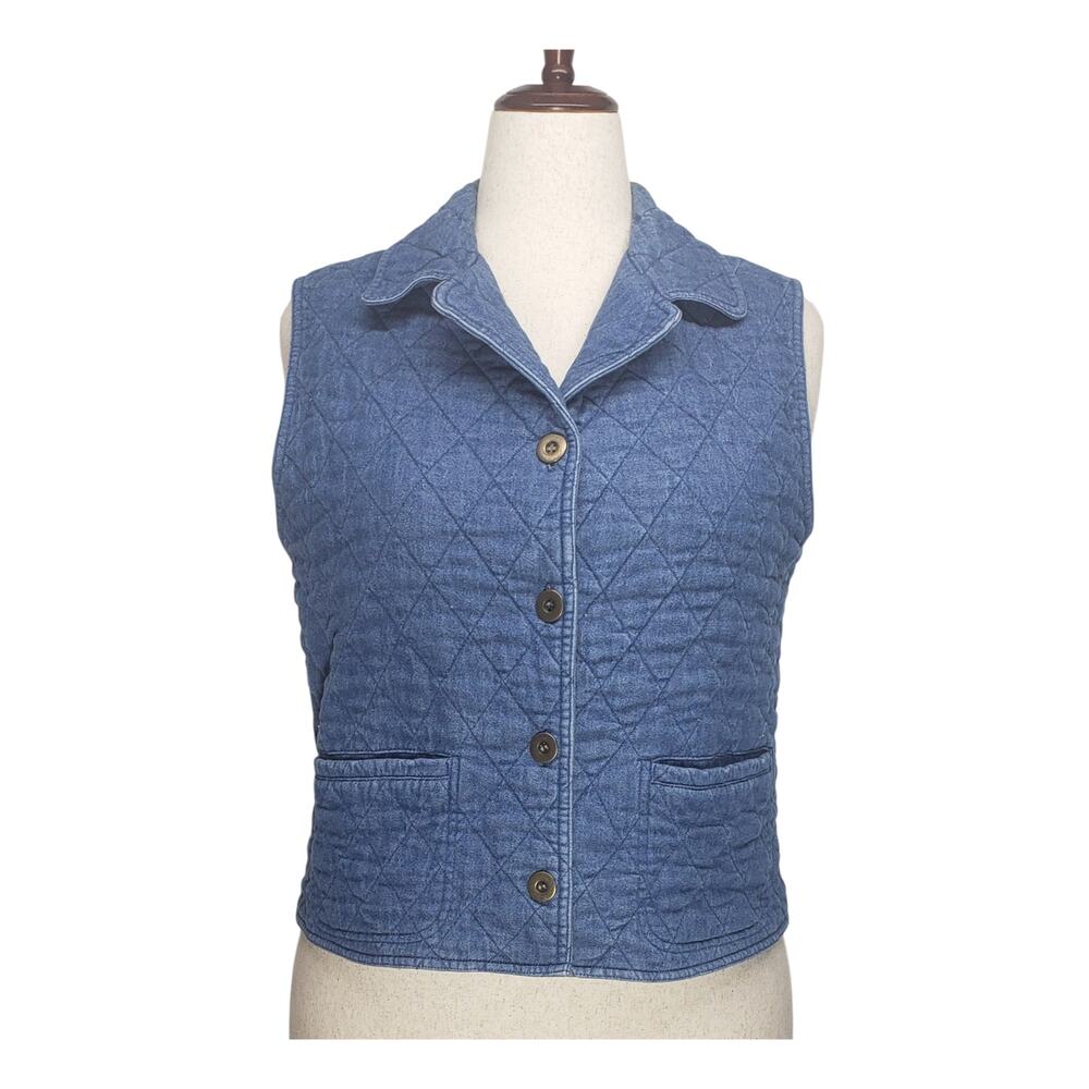 Vintage 90s Koret Quilted Denim Vest M Cabincore Granola Girl Casual Layering